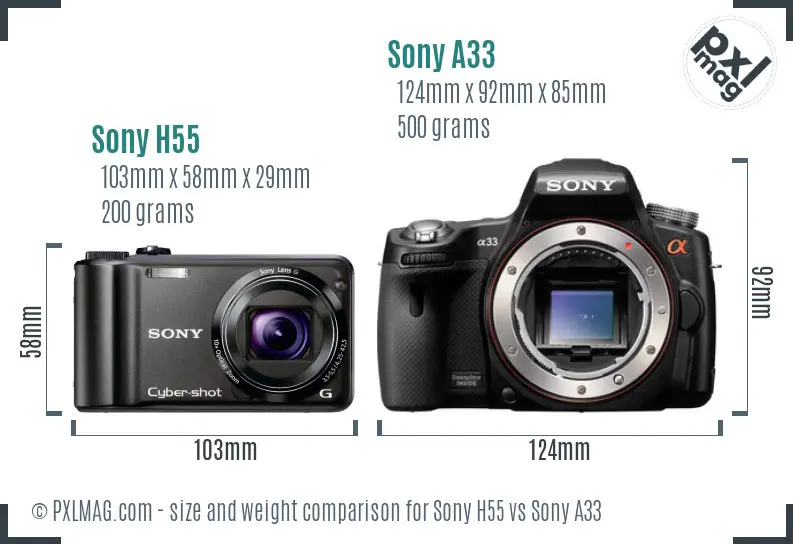 Sony H55 vs Sony A33 size comparison