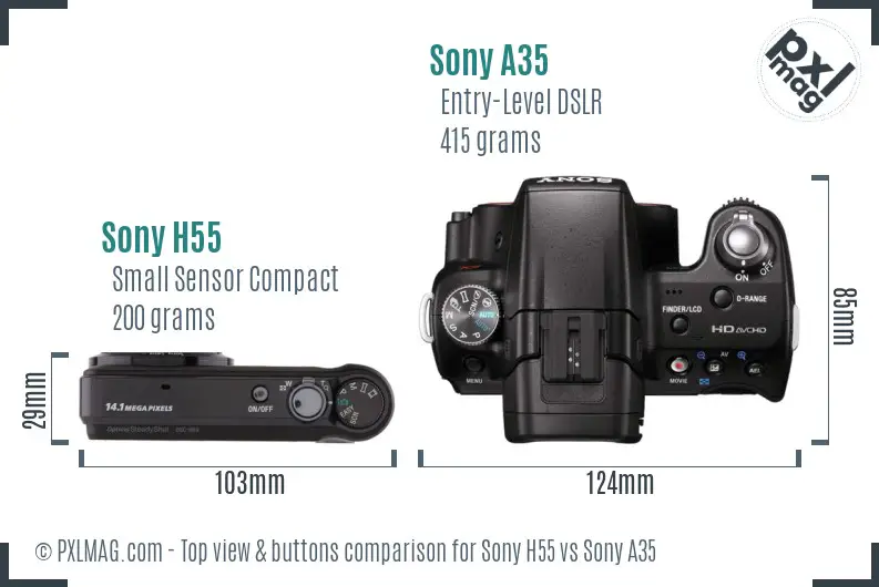 Sony H55 vs Sony A35 top view buttons comparison