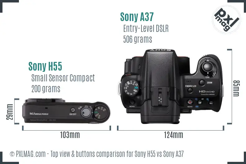 Sony H55 vs Sony A37 top view buttons comparison