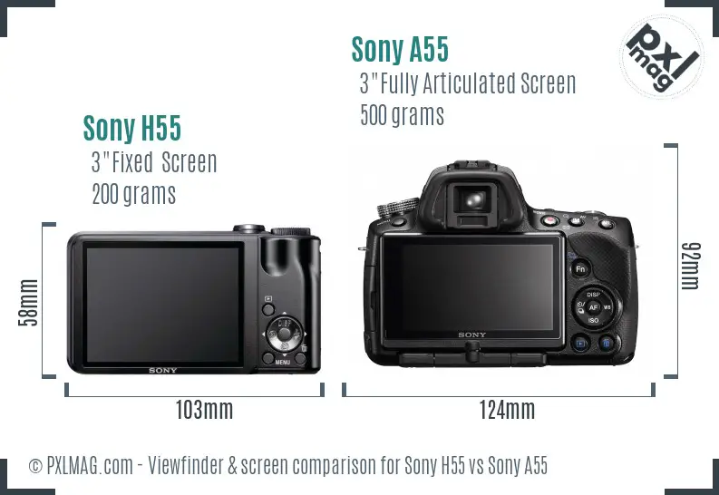 Sony H55 vs Sony A55 Screen and Viewfinder comparison