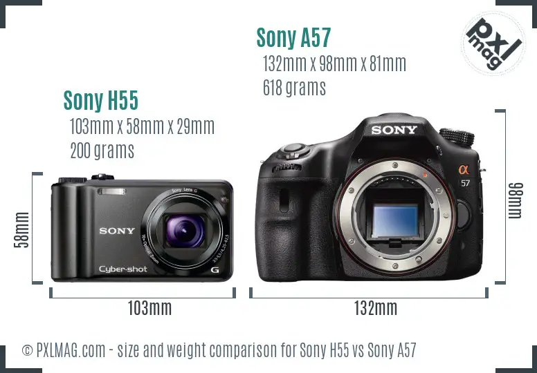 Sony H55 vs Sony A57 size comparison