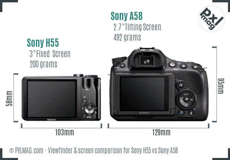 Sony H55 vs Sony A58 Screen and Viewfinder comparison