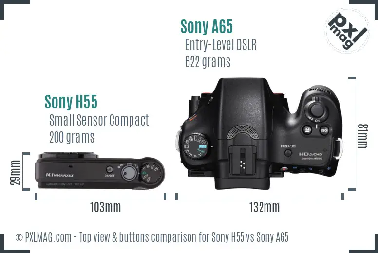 Sony H55 vs Sony A65 top view buttons comparison