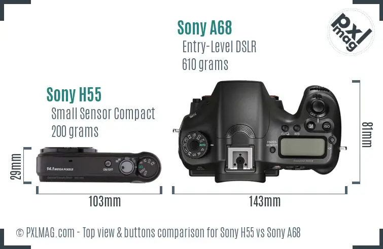Sony H55 vs Sony A68 top view buttons comparison