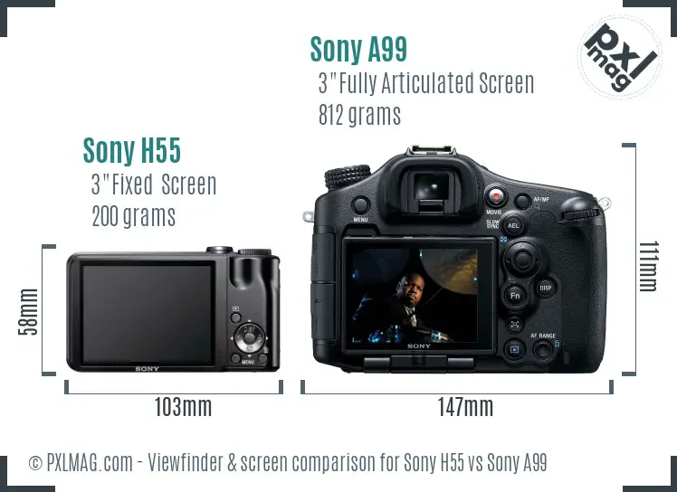 Sony H55 vs Sony A99 Screen and Viewfinder comparison
