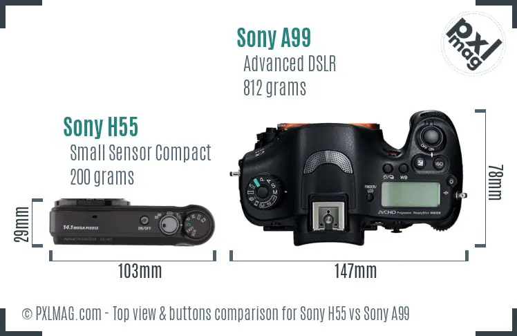 Sony H55 vs Sony A99 top view buttons comparison