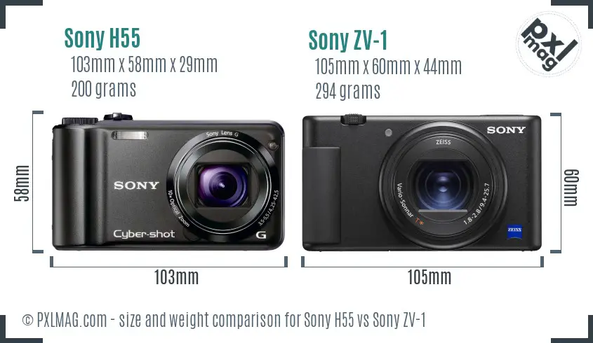 Sony H55 vs Sony ZV-1 size comparison