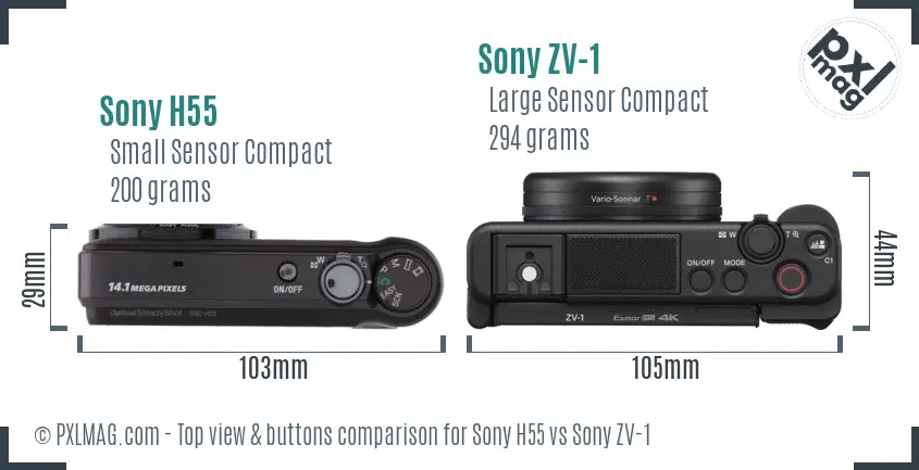 Sony H55 vs Sony ZV-1 top view buttons comparison