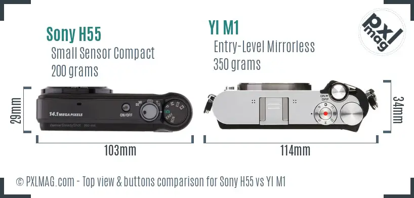 Sony H55 vs YI M1 top view buttons comparison