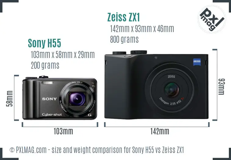 Sony H55 vs Zeiss ZX1 size comparison