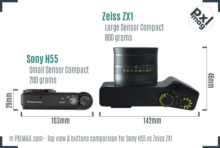 Sony H55 vs Zeiss ZX1 top view buttons comparison