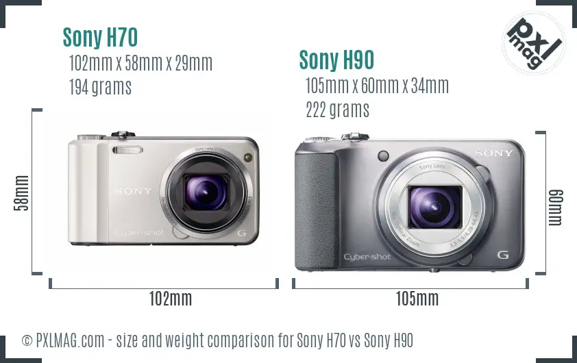 Sony H70 vs Sony H90 size comparison