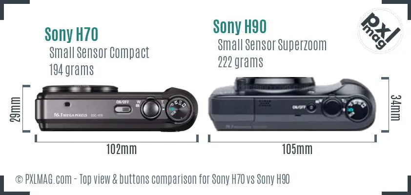 Sony H70 vs Sony H90 top view buttons comparison