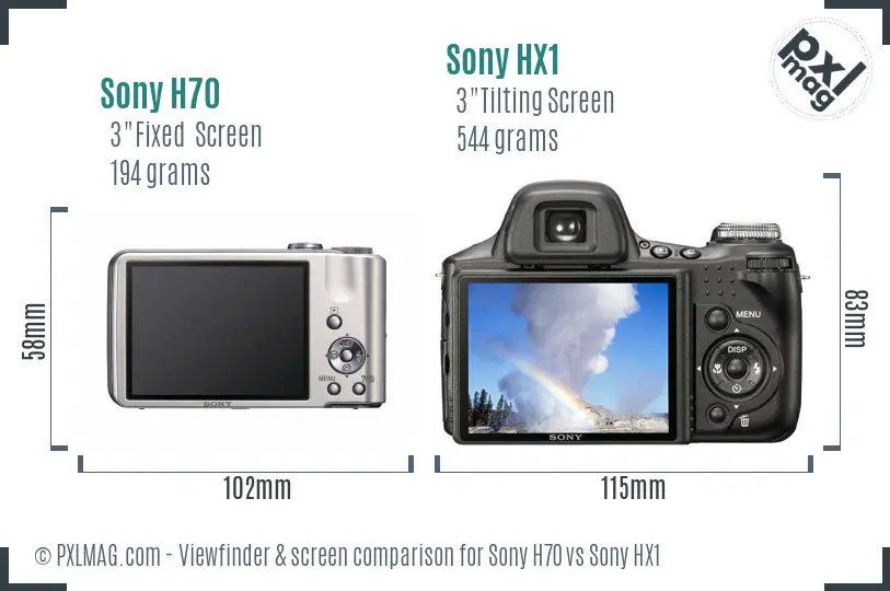 Sony H70 vs Sony HX1 Screen and Viewfinder comparison
