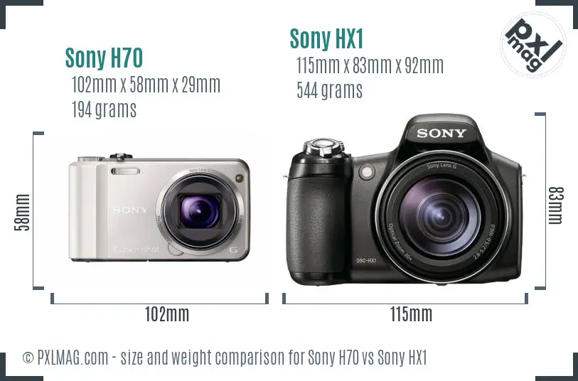 Sony H70 vs Sony HX1 size comparison