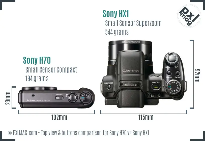 Sony H70 vs Sony HX1 top view buttons comparison