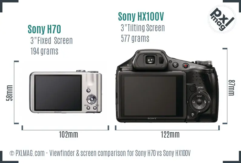 Sony H70 vs Sony HX100V Screen and Viewfinder comparison