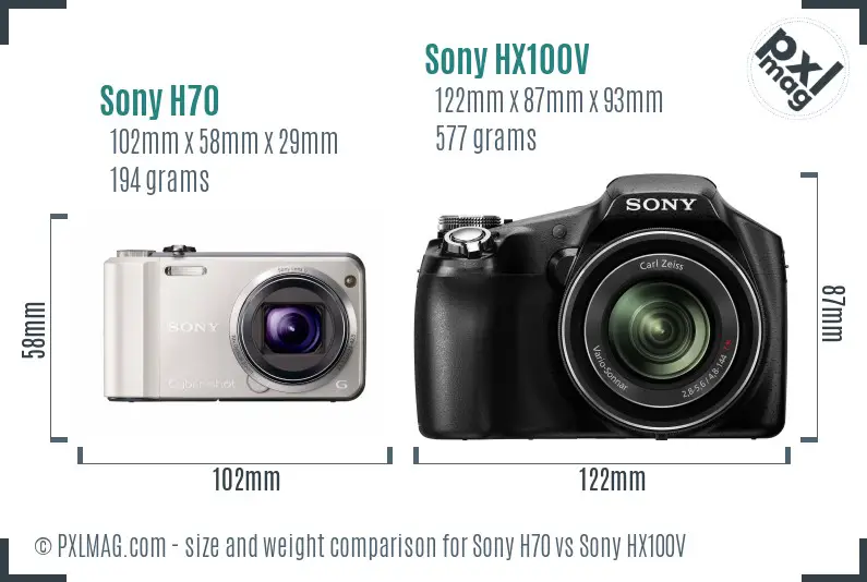 Sony H70 vs Sony HX100V size comparison