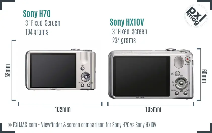 Sony H70 vs Sony HX10V Screen and Viewfinder comparison