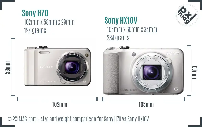 Sony H70 vs Sony HX10V size comparison