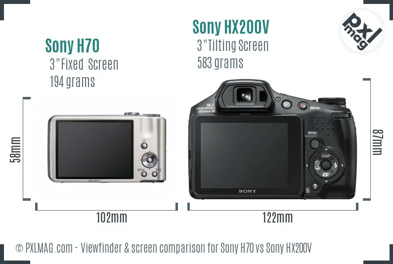 Sony H70 vs Sony HX200V Screen and Viewfinder comparison