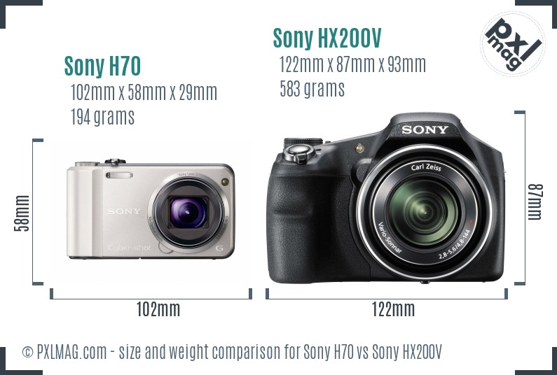 Sony H70 vs Sony HX200V size comparison