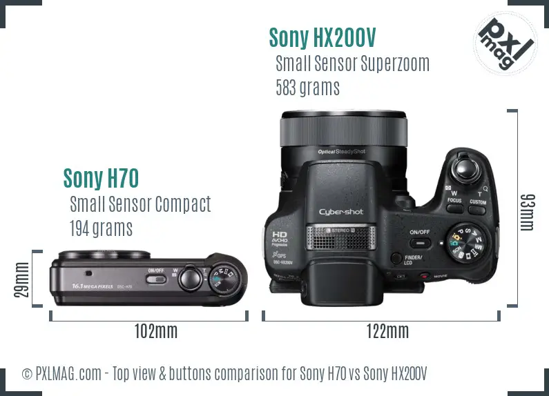 Sony H70 vs Sony HX200V top view buttons comparison