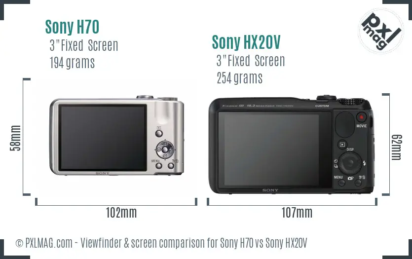 Sony H70 vs Sony HX20V Screen and Viewfinder comparison