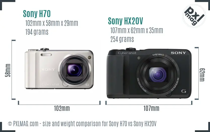Sony H70 vs Sony HX20V size comparison