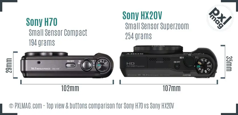 Sony H70 vs Sony HX20V top view buttons comparison