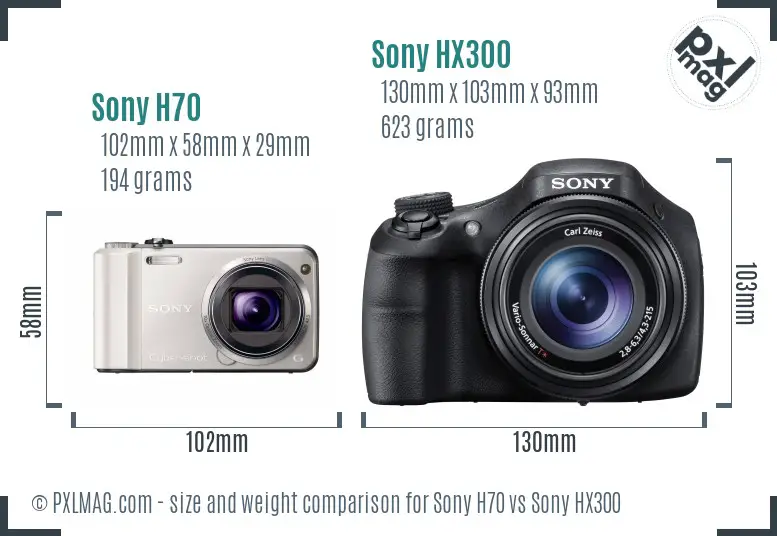 Sony H70 vs Sony HX300 size comparison