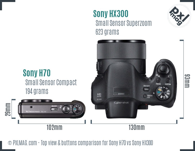 Sony H70 vs Sony HX300 top view buttons comparison