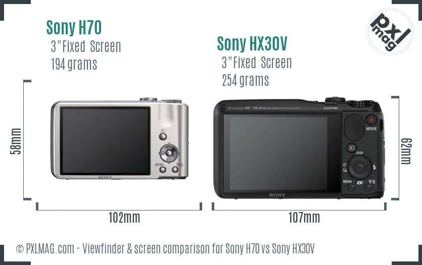 Sony H70 vs Sony HX30V Screen and Viewfinder comparison