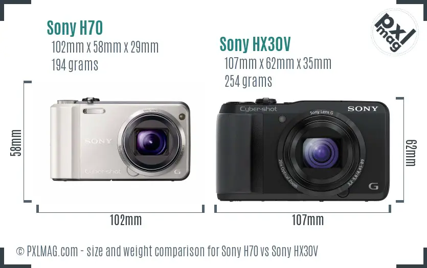 Sony H70 vs Sony HX30V size comparison