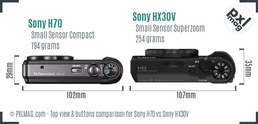 Sony H70 vs Sony HX30V top view buttons comparison