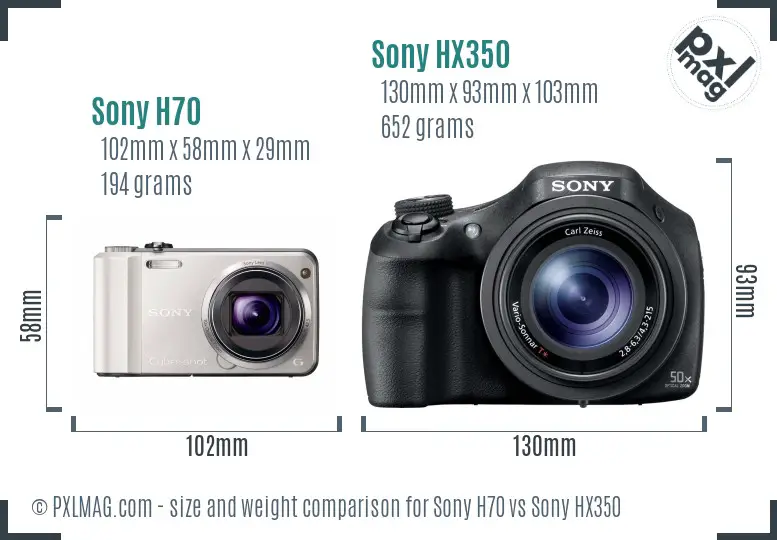 Sony H70 vs Sony HX350 size comparison