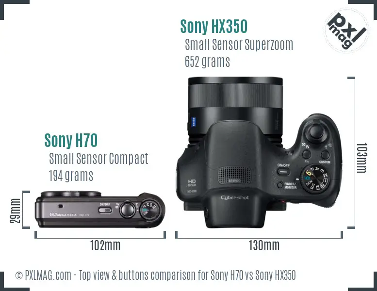Sony H70 vs Sony HX350 top view buttons comparison