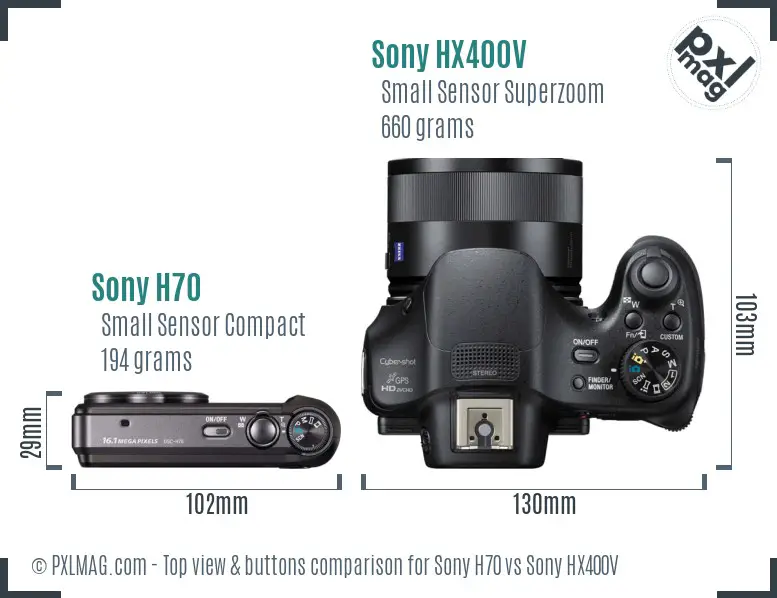 Sony H70 vs Sony HX400V top view buttons comparison