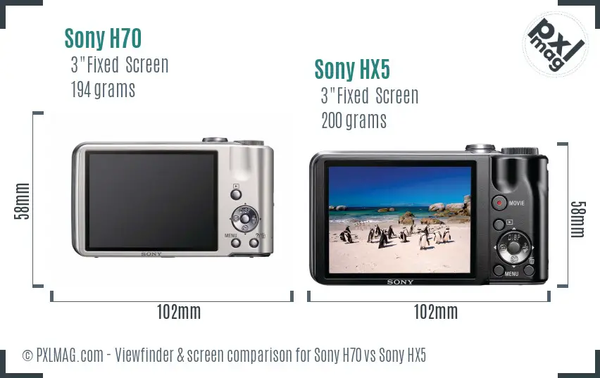 Sony H70 vs Sony HX5 Screen and Viewfinder comparison