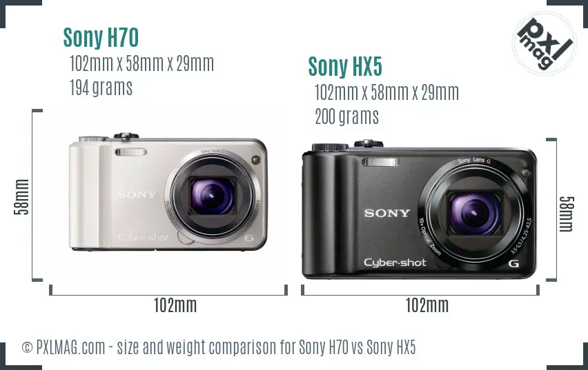 Sony H70 vs Sony HX5 size comparison