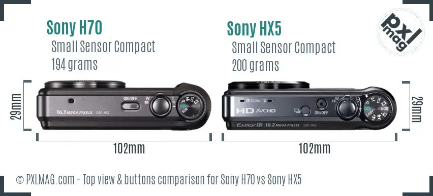 Sony H70 vs Sony HX5 top view buttons comparison