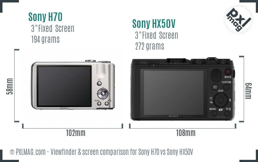 Sony H70 vs Sony HX50V Screen and Viewfinder comparison