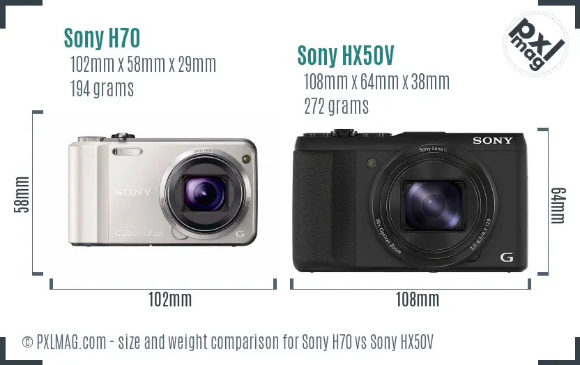 Sony H70 vs Sony HX50V size comparison