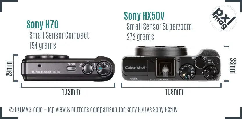 Sony H70 vs Sony HX50V top view buttons comparison