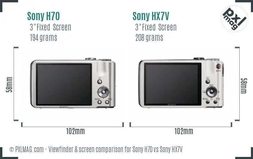 Sony H70 vs Sony HX7V Screen and Viewfinder comparison