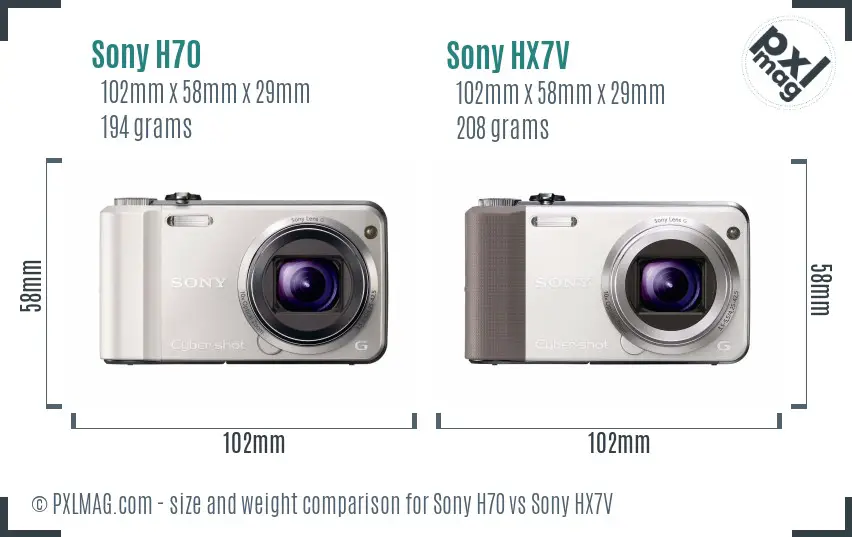Sony H70 vs Sony HX7V size comparison