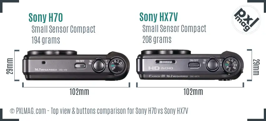 Sony H70 vs Sony HX7V top view buttons comparison