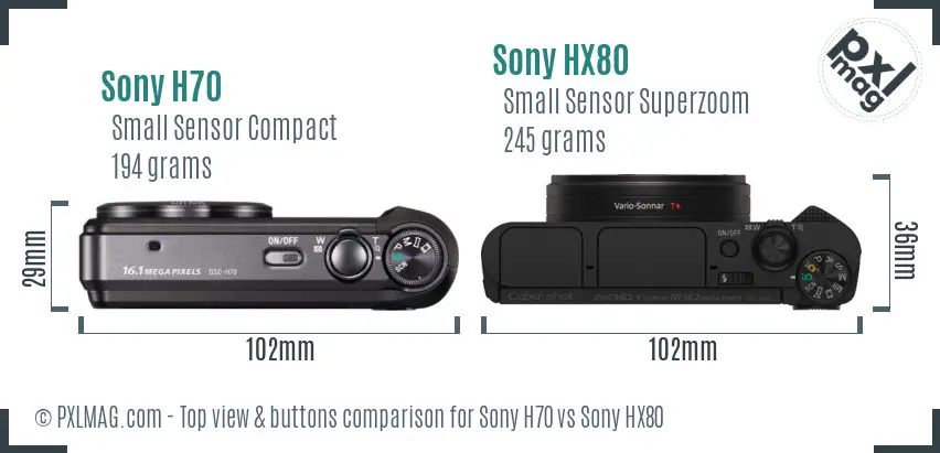 Sony H70 vs Sony HX80 top view buttons comparison