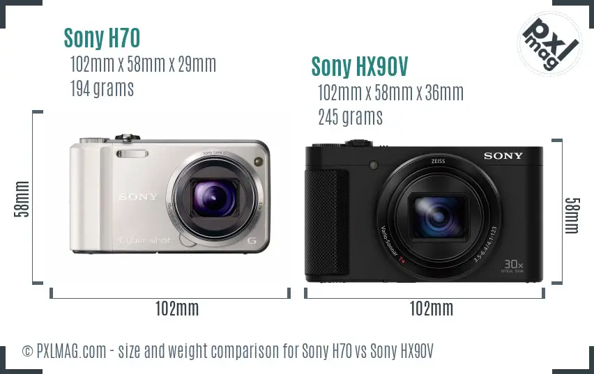 Sony H70 vs Sony HX90V size comparison