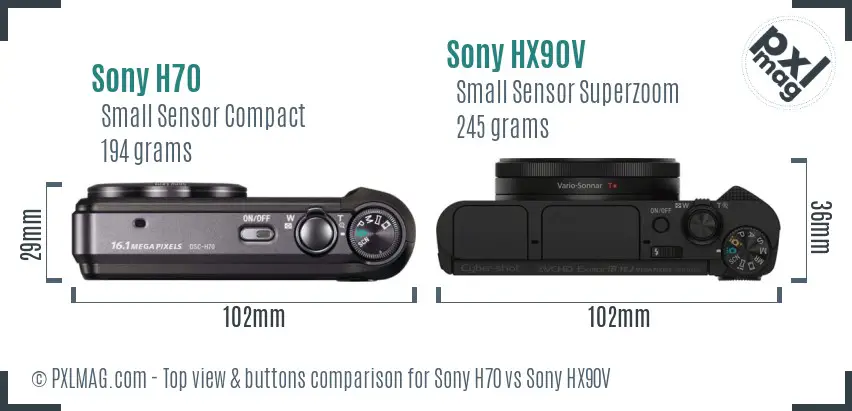 Sony H70 vs Sony HX90V top view buttons comparison